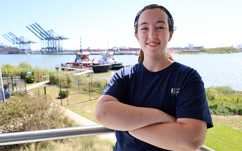 Aleah Little at San Jacinto College Maritime Campus on Houston Ship Channel