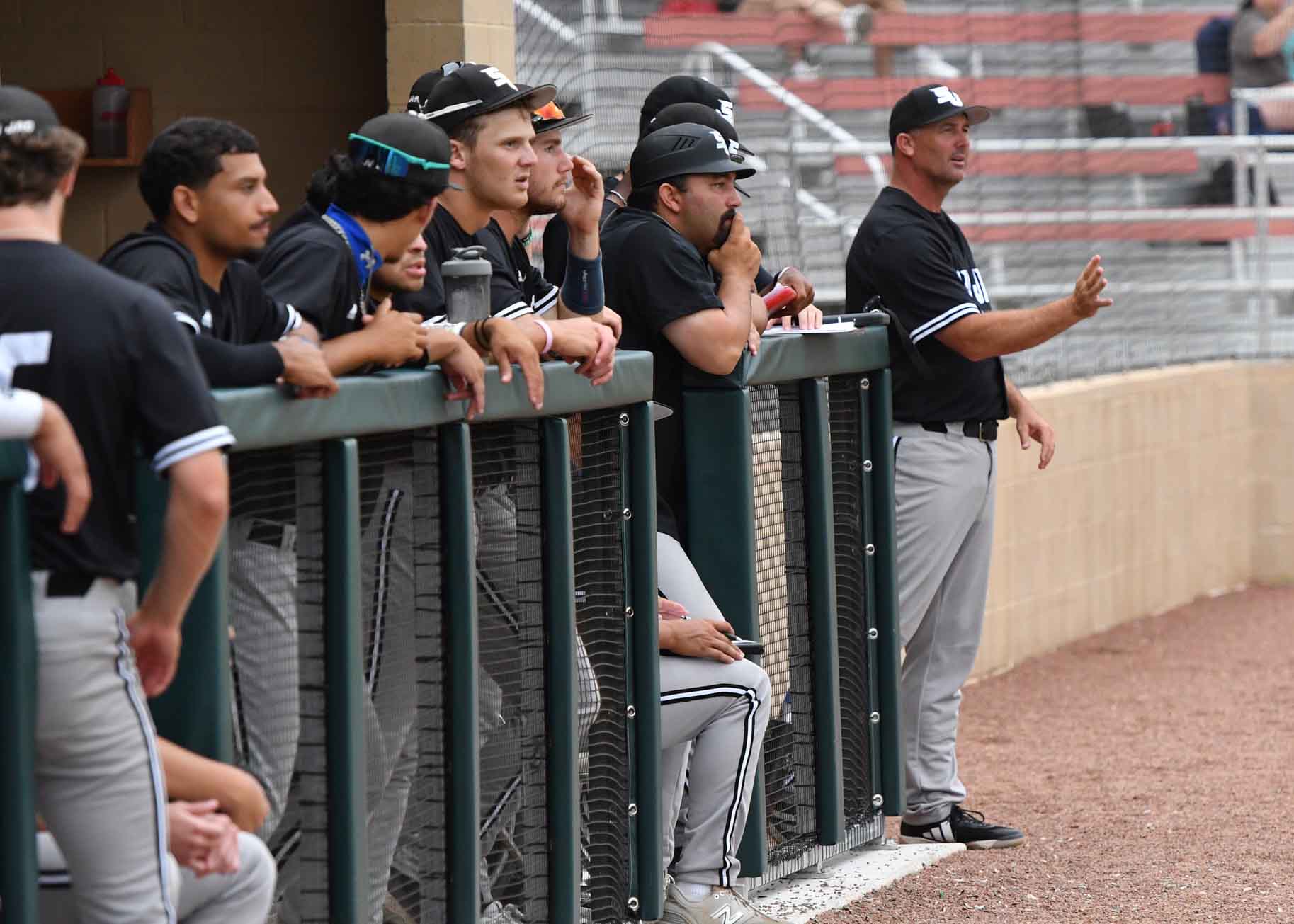 Eric Weaver coaches from the dugout